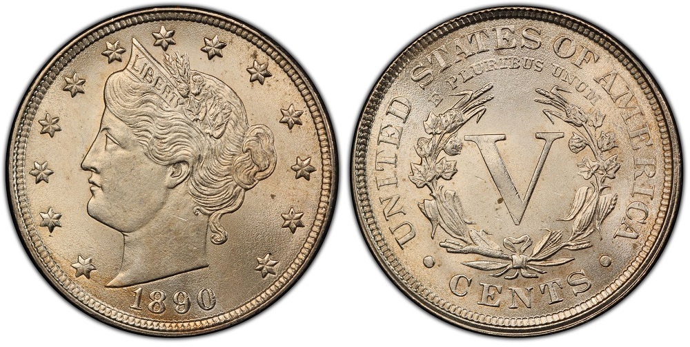 Side-by-side comparison of regular 1890 nickel date vs RPD FS-301 repunched date variety